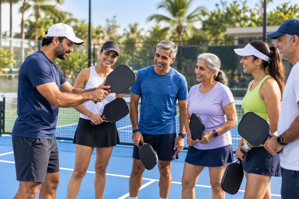 A coach welcomes a group of new players of all ages to the club